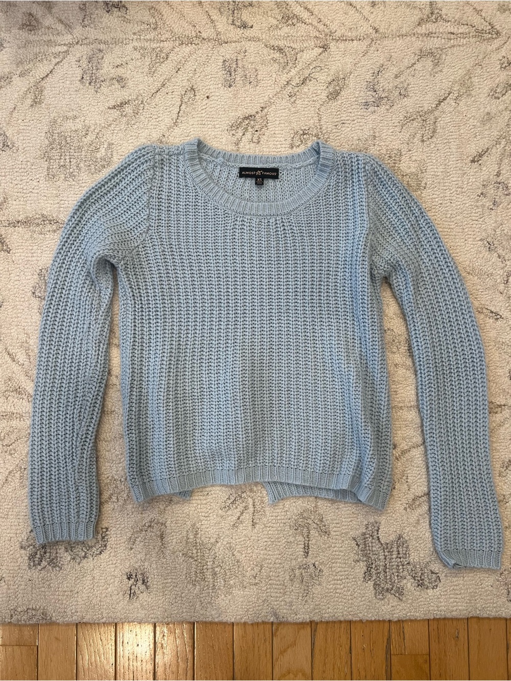 Almost Famous Light Blue Scoop Neck Waffle Knit Sweater
